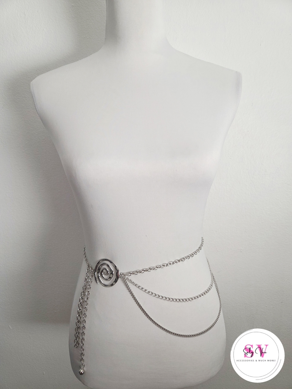 Silver Spiral Multi-Layer Chain Waist Belt
